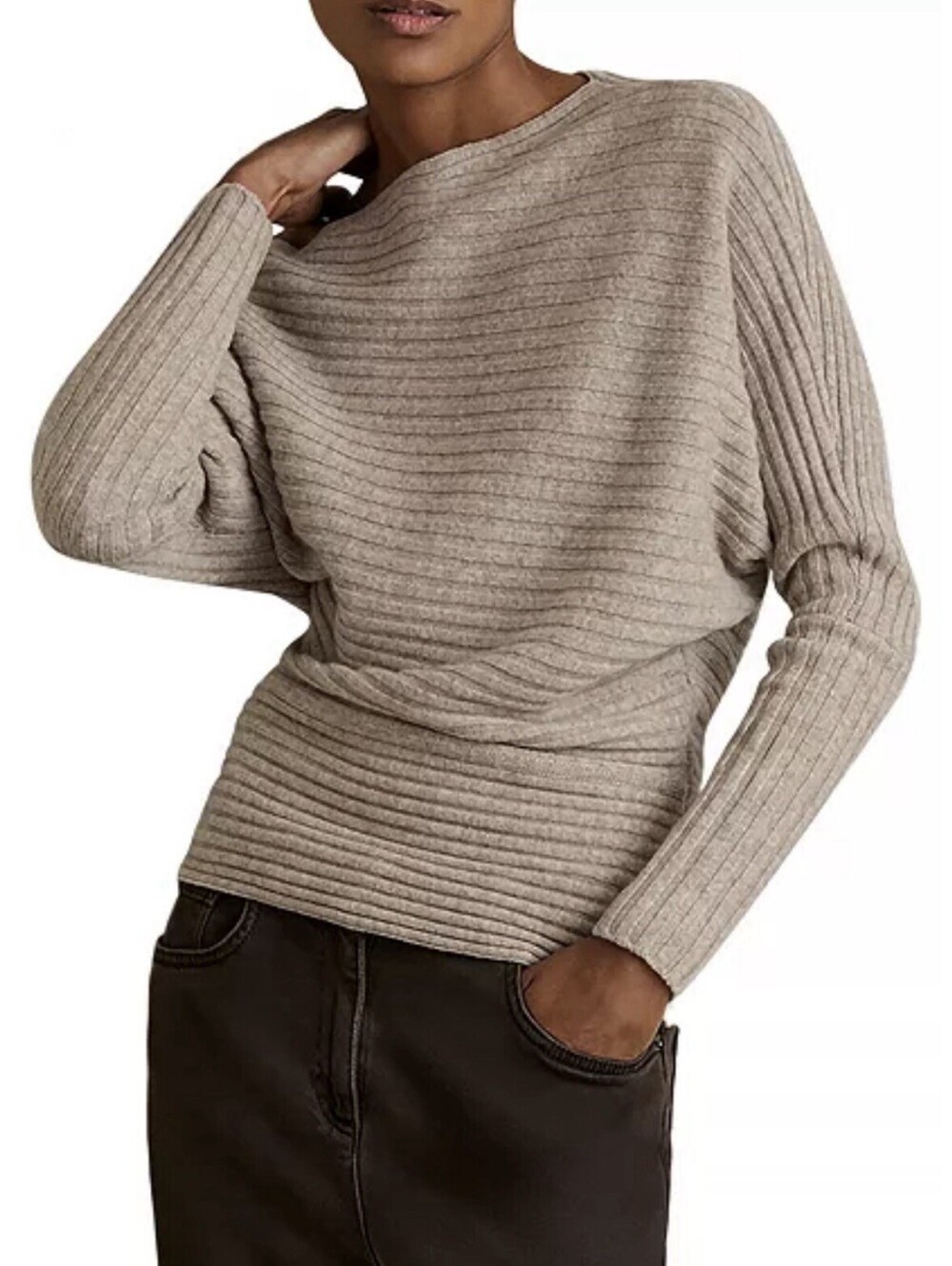 New Reiss Nelly Drape Knitted Cashmere Wool Sweater Top In Oatmeal Size M $240